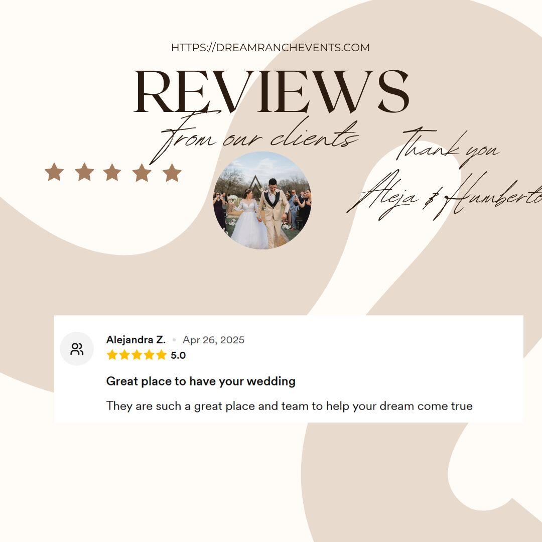 Mexican wedding client review on The Dream Ranch venue located near Greenville,TX